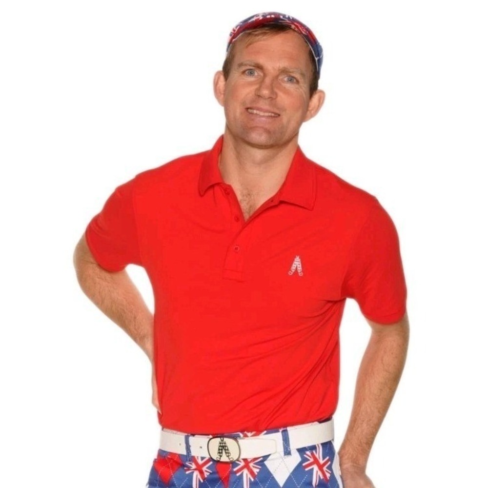 Royal & Awesome Men's XL Red Golf Polo Performance Polyester Fabric Golf‎ Shirt